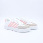 حذاء جلد رياضي كلاسيك للنساء لون أبيض وزهري