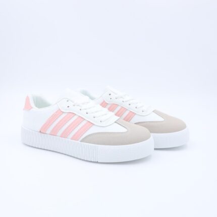 حذاء جلد رياضي كلاسيك للنساء لون أبيض وزهري