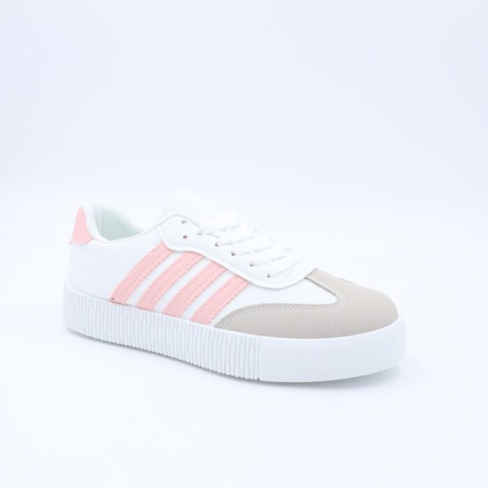 ⁦حذاء جلد رياضي كلاسيك للنساء لون أبيض وزهري⁩ - الصورة ⁦2⁩