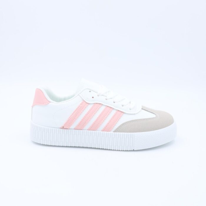 ⁦حذاء جلد رياضي كلاسيك للنساء لون أبيض وزهري⁩ - الصورة ⁦3⁩