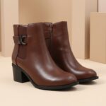 ⁦جزمة نسائية ساق متوسط الطول بكعب عريض لون بني قهوة⁩ - الصورة ⁦5⁩