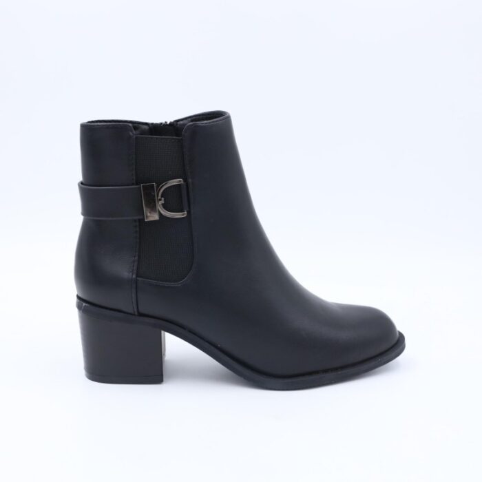 ⁦جزمة نسائية ساق متوسط الطول بكعب عريض لون أسود⁩ - الصورة ⁦3⁩