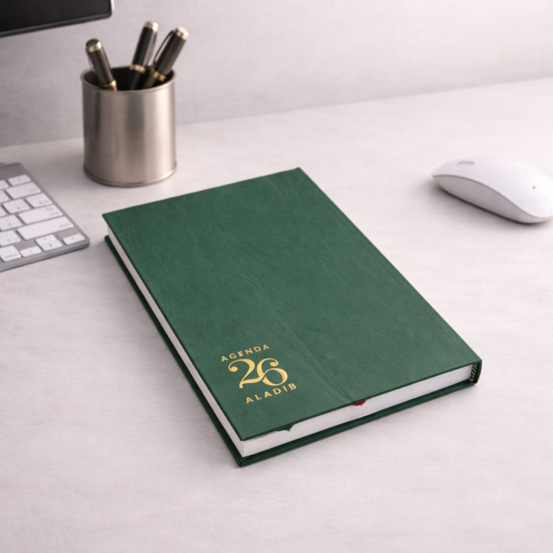 103396754_6970ec1a26f7d أجندة 2026 جلد سادة من الأديب لون أخضر مقاس 17.5*24.5 سم حجم كبير - الصورة 1