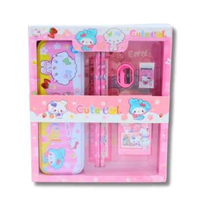 بكج قرطاسية للمدرسة من 7 قطع لون زهري