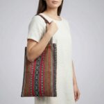 شنطة توت باغ عملية بسيطة بالقماش البدوي الوان منوعة بيج