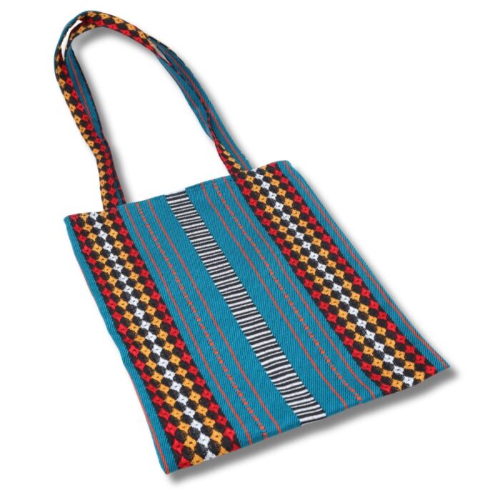 ⁦شنطة توت باغ عملية بسيطة بالقماش البدوي الوان منوعة تركواز غامق⁩ - الصورة ⁦2⁩