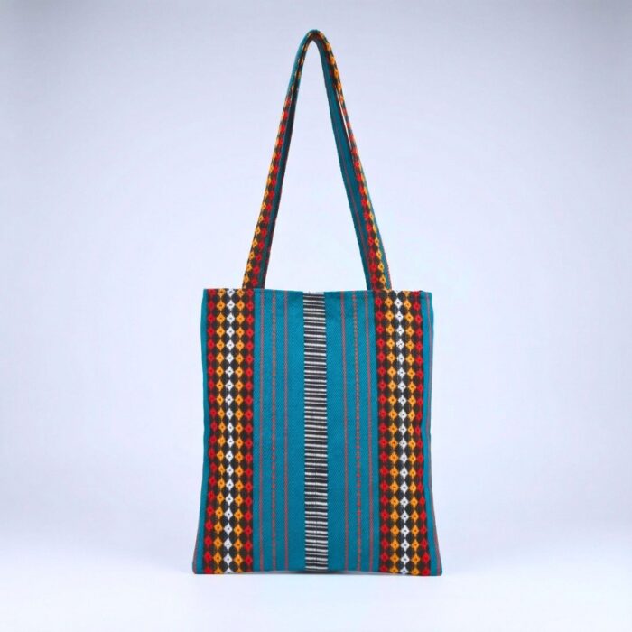 ⁦شنطة توت باغ عملية بسيطة بالقماش البدوي الوان منوعة تركواز غامق⁩ - الصورة ⁦3⁩