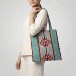 شنطة توت باغ عملية بسيطة بالقماش البدوي الوان منوعة تركواز فاتح