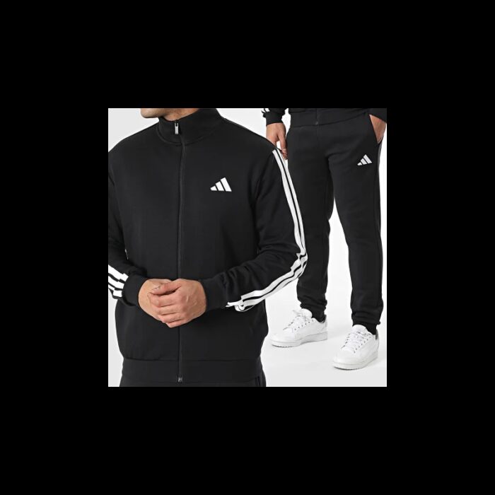 ⁦adidas Men's 3-STRIPES FLEECE Tracksuit- Black⁩ - الصورة ⁦9⁩