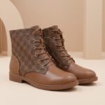 ⁦جزمة نسائية بسحاب لون كاكي وبني⁩ - الصورة ⁦6⁩