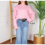 بلوزة صوف بأكمام طويلة وقبة دائرية One Size للنساء لون زهري