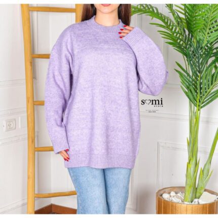 بلوزة صوف بأكمام طويلة وقبة دائرية One Size للنساء لون نهدي