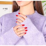 ⁦بلوزة صوف بأكمام طويلة وقبة دائرية One Size للنساء لون نهدي⁩ - الصورة ⁦3⁩