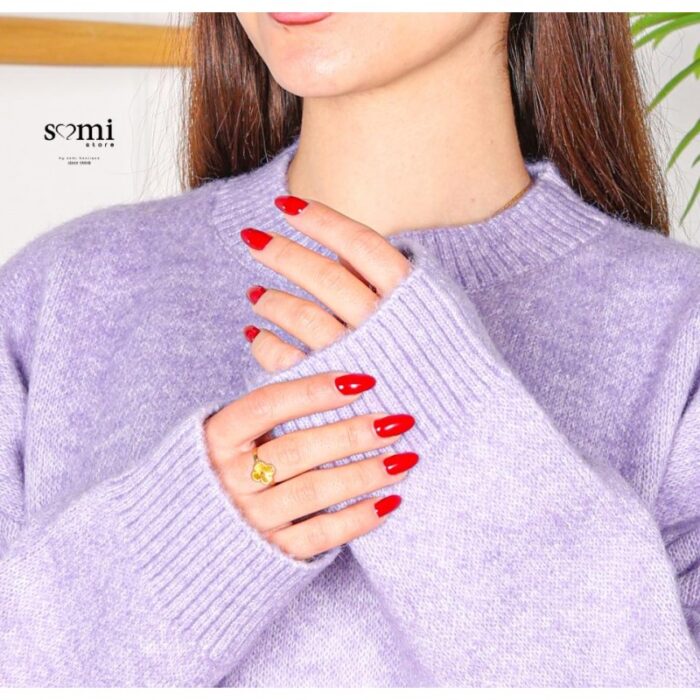 ⁦بلوزة صوف بأكمام طويلة وقبة دائرية One Size للنساء لون نهدي⁩ - الصورة ⁦3⁩