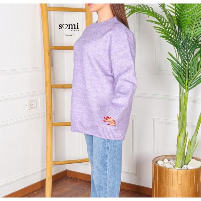 ⁦بلوزة صوف بأكمام طويلة وقبة دائرية One Size للنساء لون نهدي⁩ - الصورة ⁦4⁩