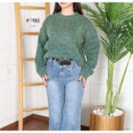 ⁦بلوزة صوف بأكمام طويلة وقبة دائرية One Size للنساء لون أخضر⁩ - الصورة ⁦3⁩