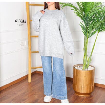 بلوزة صوف بأكمام طويلة وقبة دائرية One Size للنساء لون سكني