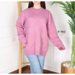 ⁦بلوزة صوف بأكمام طويلة وقبة دائرية One Size للنساء لون فوشي⁩ - الصورة ⁦3⁩