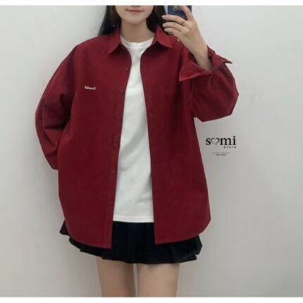 قميص بأكمام طويلة للنساء لون خمري