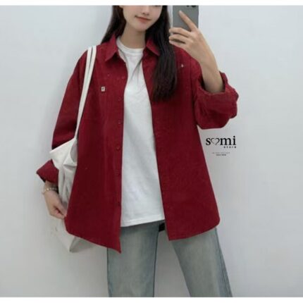 قميص بأكمام طويلة للنساء لون خمري