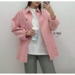 قميص بأكمام طويلة للنساء لون زهري بارد