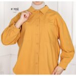 قميص بأكمام طويلة للنساء لون كموني