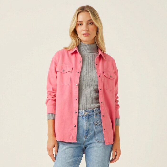 ⁦قميص بأكمام طويلة للنساء لون زهري⁩ - الصورة ⁦4⁩