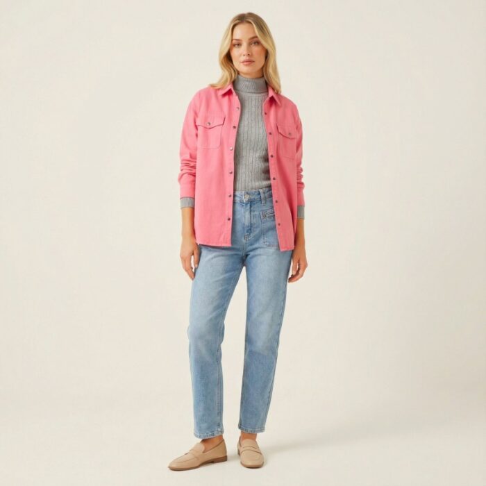 ⁦قميص بأكمام طويلة للنساء لون زهري⁩ - الصورة ⁦5⁩