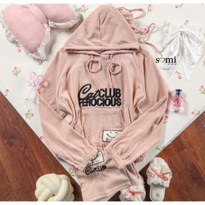 ⁦طقم مخمل ستاتي قطعتين للنساء لون زهري⁩ - الصورة ⁦2⁩