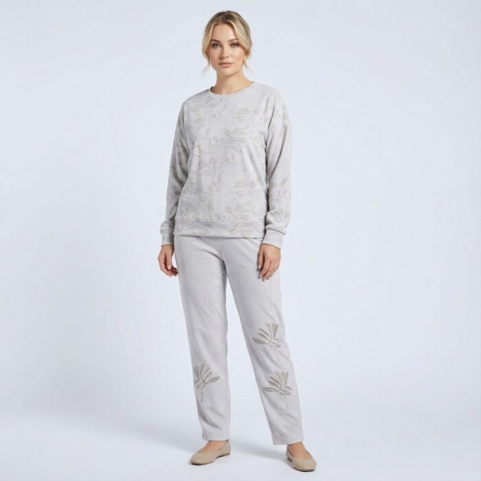 ⁦طقم مخمل ستاتي قطعتين للنساء لون سكني⁩ - الصورة ⁦2⁩