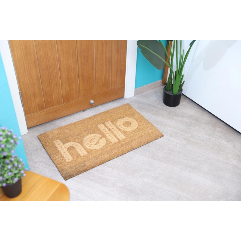 ⁦[19496001] دعسة مدخل بيت DOOR MATS Hello NATURAL 45X75 CM⁩ - الصورة ⁦1⁩