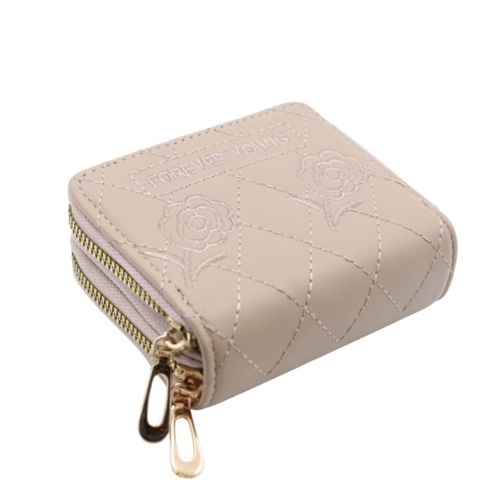 ⁦جزدان ستاتي جلد سحابين حجم صغير لون بيج⁩ - الصورة ⁦2⁩