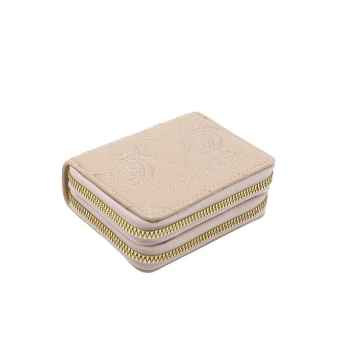 ⁦جزدان ستاتي جلد سحابين حجم صغير لون بيج⁩ - الصورة ⁦3⁩