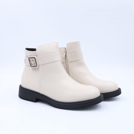 جزمة بسحاب تصميم ساق متوسط الطول للنساء لون أوف وايت