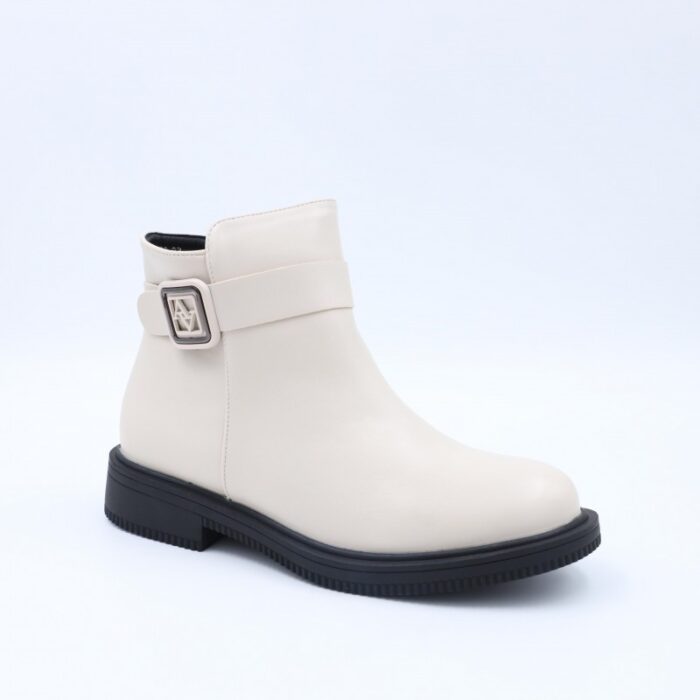 ⁦جزمة بسحاب تصميم ساق متوسط الطول للنساء لون أوف وايت⁩ - الصورة ⁦2⁩