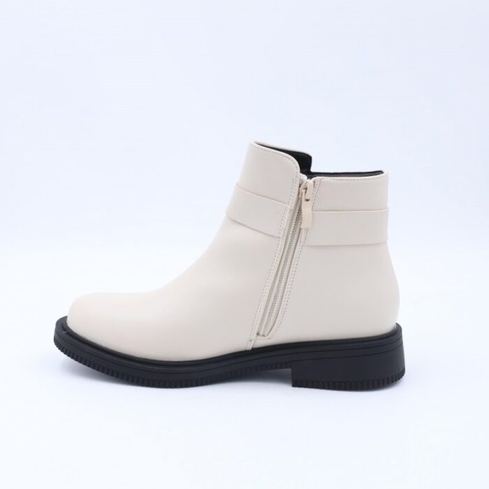 ⁦جزمة بسحاب تصميم ساق متوسط الطول للنساء لون أوف وايت⁩ - الصورة ⁦4⁩