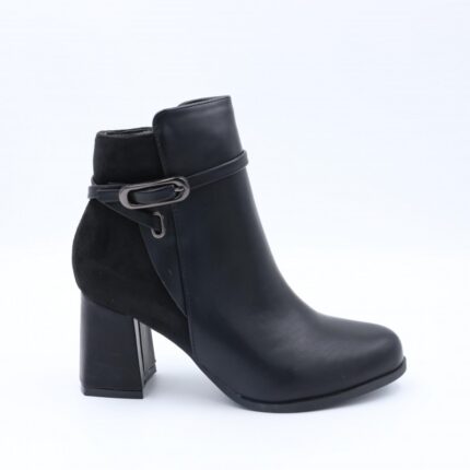 جزمة كعب بسحاب جلد وشمواه للنساء لون أسود