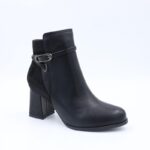 ⁦جزمة كعب بسحاب جلد وشمواه للنساء لون أسود⁩ - الصورة ⁦5⁩