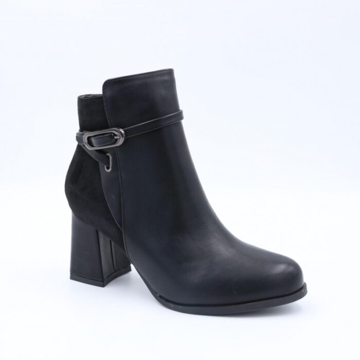 ⁦جزمة كعب بسحاب جلد وشمواه للنساء لون أسود⁩ - الصورة ⁦5⁩