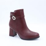 ⁦جزمة كعب عريض بسحاب ساق متوسط الطول للنساء لون خمري⁩ - الصورة ⁦2⁩