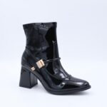 ⁦جزمة كعب بسحاب جلد للنساء لون أسود لميع⁩ - الصورة ⁦2⁩