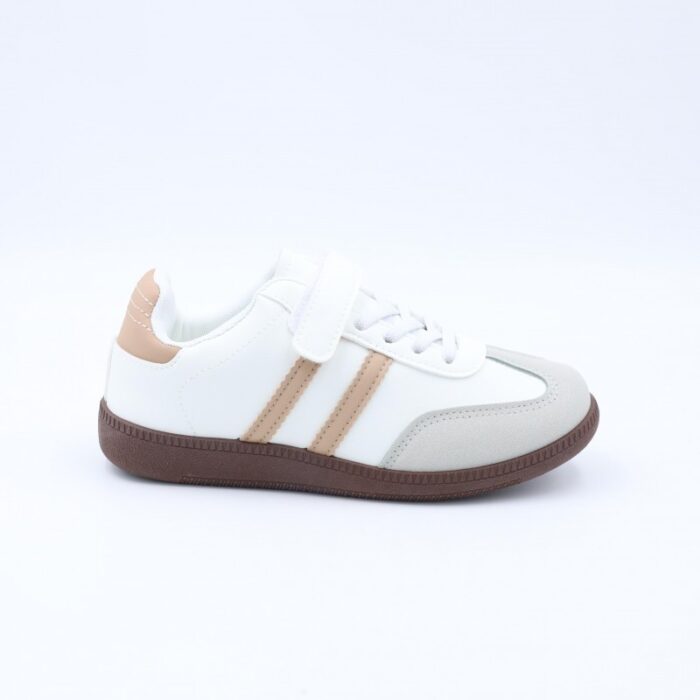 ⁦بوت رياضي بناتي لون أبيض وبيج⁩ - الصورة ⁦3⁩