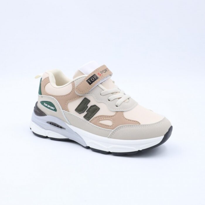 ⁦حذاء تصميم رياضي محيير لون بيج وكاكي⁩ - الصورة ⁦2⁩