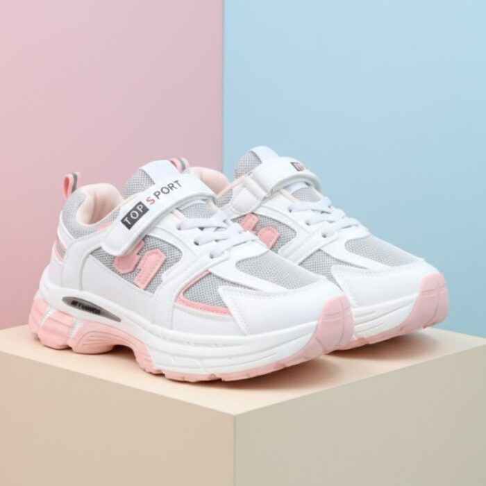 ⁦حذاء تصميم رياضي محيير لون رمادي وزهري⁩ - الصورة ⁦6⁩