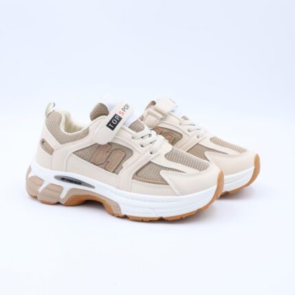 حذاء تصميم رياضي محيير لون بيج وكاكي