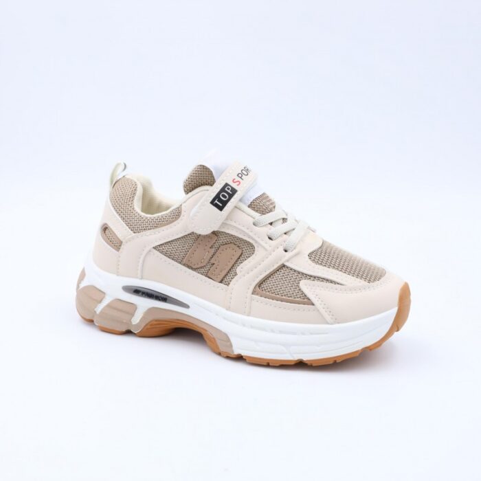 ⁦حذاء تصميم رياضي محيير لون بيج وكاكي⁩ - الصورة ⁦2⁩