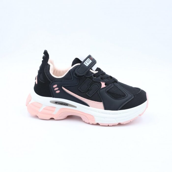 ⁦حذاء رياضي بناتي لون اسود وزهري⁩ - الصورة ⁦3⁩