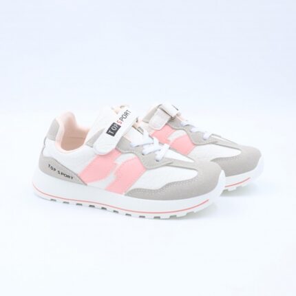 بوت رياضي بناتي للأطفال لون أبيض وزهري