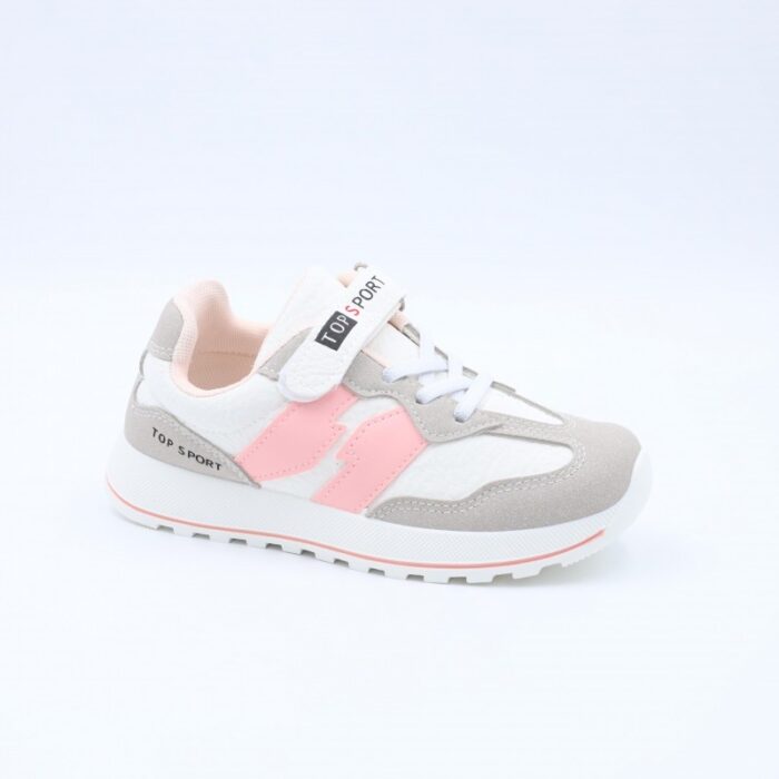 ⁦بوت رياضي بناتي للأطفال لون أبيض وزهري⁩ - الصورة ⁦2⁩