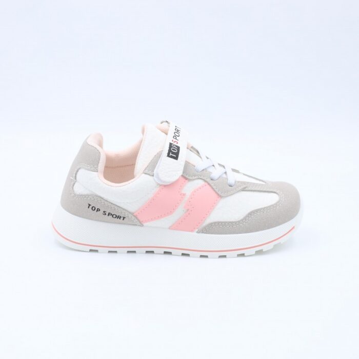 ⁦بوت رياضي بناتي للأطفال لون أبيض وزهري⁩ - الصورة ⁦3⁩